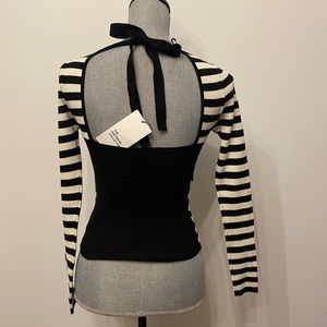 Zara Striped Ribbed Tie Back Knit Top